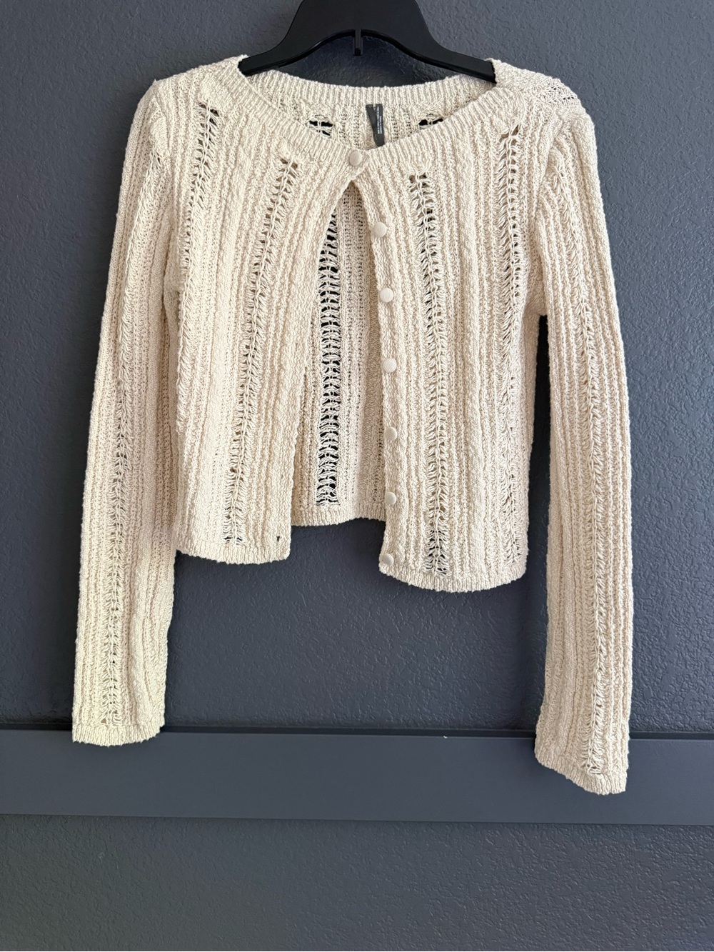 BY ANTHROPOLOGIE • Textured crewneck cardigan ecru cream XXS sweater